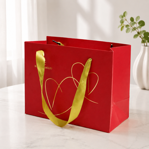 Red <b>Ribbon</b> Handle Paper Gift Bag Luxury Shopping Packaging Bag for Jewelry Watch Boutique <b>Wedding</b> Retail - Product Image 1
