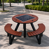 Table de pique-nique solaire ronde d'extérieur en WPC avec fonction de charge pour parcs et zones panoramiques