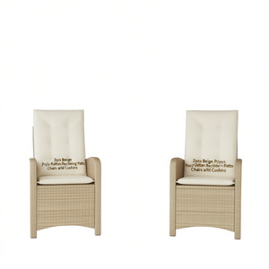 Chaises de patio inclinables en polyrotin avec coussins beige, mobilier de jardin extérieur, style contemporain - Product Image 1