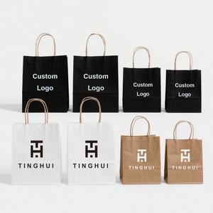 Bolsas de Compra de Papel Kraft con Logotipo Personalizado, Asas de Papel Reciclado Blanco, Negro y Marrón para Promoción de Ropa y Exposiciones - Product Image 1