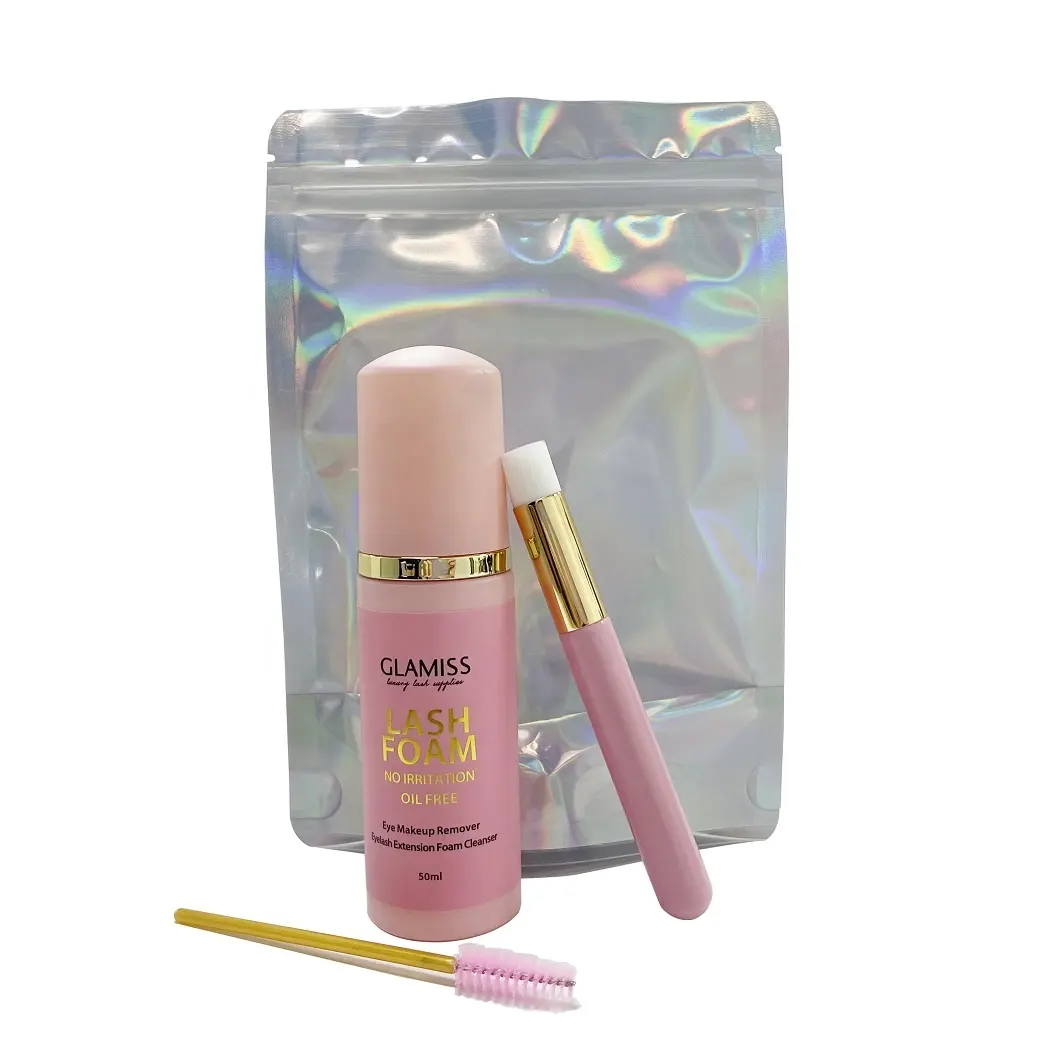 Private Label Wholesale Lash Bath Lashes Shampoo Pink Bottle Eyelash Extension Foam Cleanser Set