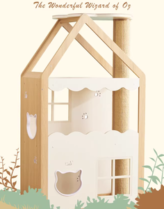 Villa pour chat en bois massif bicolore avec arbre à chat, lit pour chat et griffoir en sisal, maison pour chat en bois personnalisable - Product Image 5
