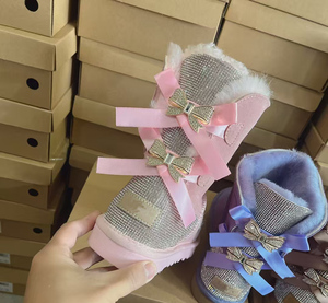 2026年ニューデザイン クラシック スパークリングラインストーン ダブルボウ 大きめサイズ アンクル＆ブーティ スノーブーツ - Product Image 5