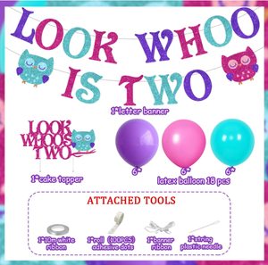 Décorations <span class=keywords><strong>de</strong></span> fête d'anniversaire 1ère et 2ème anniversaire sur le thème du Hibou : Bannières suspendues 'Whoo Is TWO', Guirlande <span class=keywords><strong>de</strong></span> drapeaux, Ballons en latex à l'hélium, Décorations pour cupcakes et gâteaux - Product Image 6