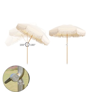 Sombrilla de playa bohemia de poste de madera portátil personalizada Sombrilla de playa con flecos de lujo con borlas - Product Image 4