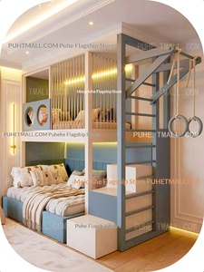 Lit superposé en bois <span class=keywords><strong>pour</strong></span> adolescents garçons, idéal <span class=keywords><strong>pour</strong></span> les petits appartements, avec aire <span class=keywords><strong>de</strong></span> <span class=keywords><strong>jeux</strong></span> parent-enfant et maisonnette d'escalade intégrée - Product Image 5