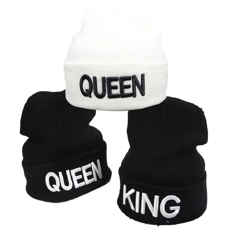 Chapeaux d'hiver pour femme New KING QUEEN Beanies Knitted Embroidery Hat Autumn Female Beanie Caps Warmer Casual Cap