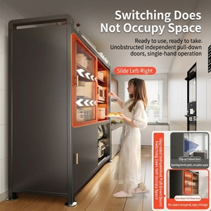 <span class=keywords><strong>Armoire</strong></span> de <span class=keywords><strong>rangement</strong></span> multi-niveaux autoportante en acier moderne, facile à nettoyer, avec porte <span class=keywords><strong>coulissante</strong></span> pour cuisine, salon et salle à manger - Product Image 2