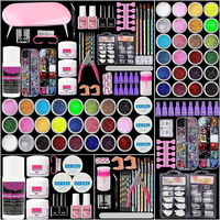 Perlengkapan Latihan Kuku Akrilik Profesional 58pcs 42 Warna dengan Lampu UV, Bor, Glitter, Set Latihan Kuku Tangan untuk Pemula, Penggunaan DIY