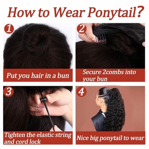 Extensiones de Cola de Caballo de Cabello Humano con Clip al por Mayor, 100g, Sin Caída, Ondas Naturales y Ondas Profundas, Colas de Caballo con Cordón - Product Image 3