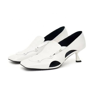 Metal Studs Women's Side Cut Out Sandals Square Toe Low Thin Heels <b>Shoes</b> Retro Styles on Dress Pumps - Product Image 4