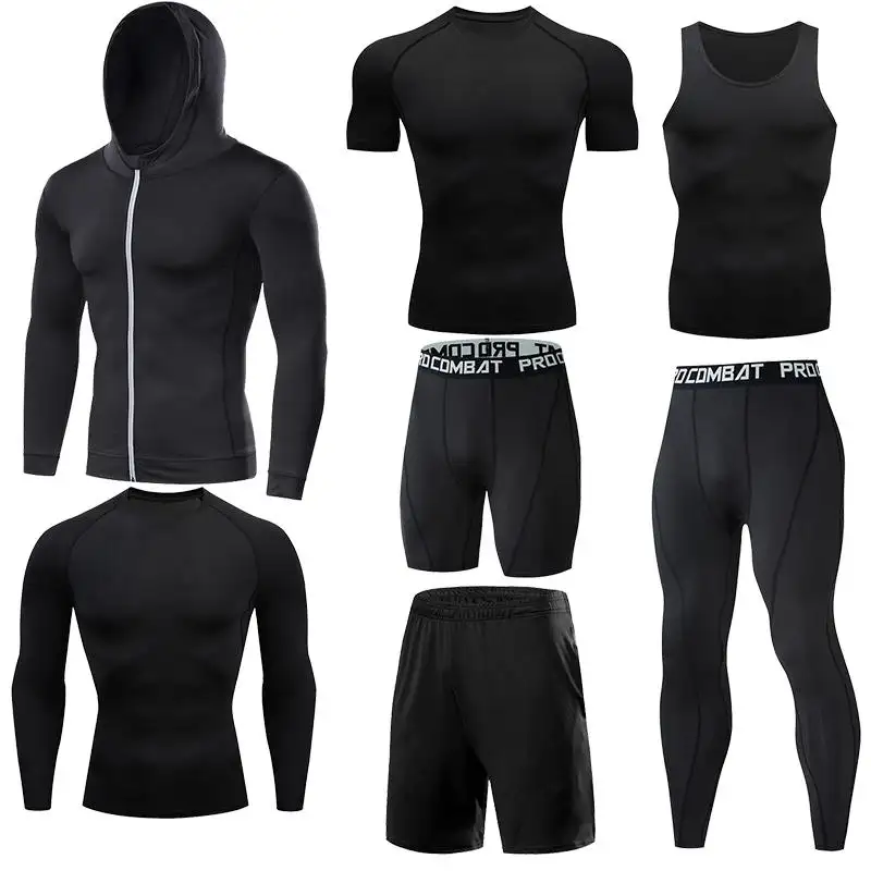 Compresión de 7 piezas conjuntos de alta calidad de los hombres de secado rápido poliéster deportes pista traje de entrenamiento ropa deportiva traje de deportes