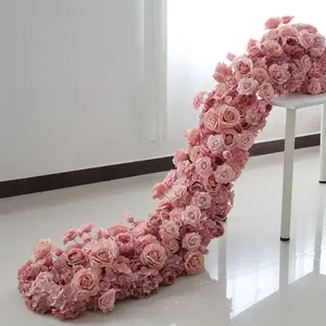 Diskon Besar-besaran Bunga Meja Merah Muda Strip Bunga Bunga Buatan