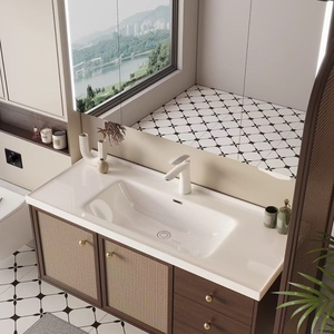 BALOM Classic Style Walnut Bathroom Cabinet Large Capacity Wood Plywood Melamine MDF <b>Vanity</b> with OEM Factory - Product Image 3
