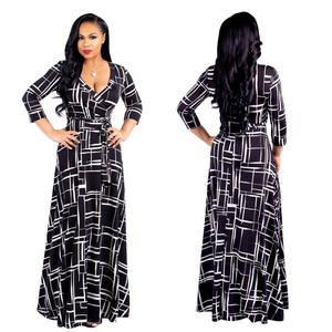 Abiti da donna a <span class=keywords><strong>maniche</strong></span> <span class=keywords><strong>lunghe</strong></span> plissettate in Chiffon stampa floreale Maxi abito lungo con scollo a V profondo primavera taglie forti Vintage - Product Image 3