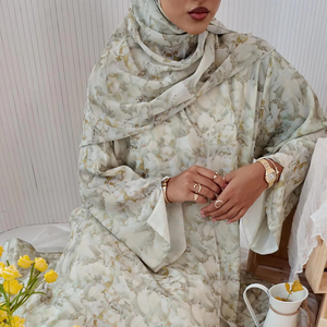 Sharut <strong>Abaya</strong> Factory OEM/ODM Luxury EID Islamic Kimono Muslim Women Dress Floral <strong>Chiffon</strong> <strong>Abaya</strong> with Matching Hijab - Product Image 1