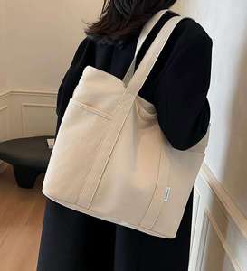Hot selling solid color canvas buckle tote <b>bag</b>, multifunctional <b>large</b> capacity shoulder <b>bag</b>, women's shopping <b>bag</b> - Product Image 1