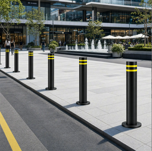 Poteau de signalisation fixe anti-collision noir de 168 mm, revêtu de peinture en poudre, barrière routière en acier robuste pour trottoir, usage communautaire et commercial - Product Image 3