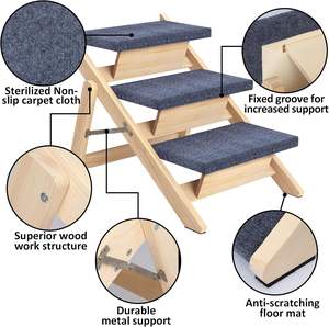 Escalier en bois 2-en-1 de grande capacité, rampe pour <span class=keywords><strong>chien</strong></span>, escalier pliable pour <span class=keywords><strong>voiture</strong></span> et lits, escalier pour tous les chiens et chats - Product Image 3