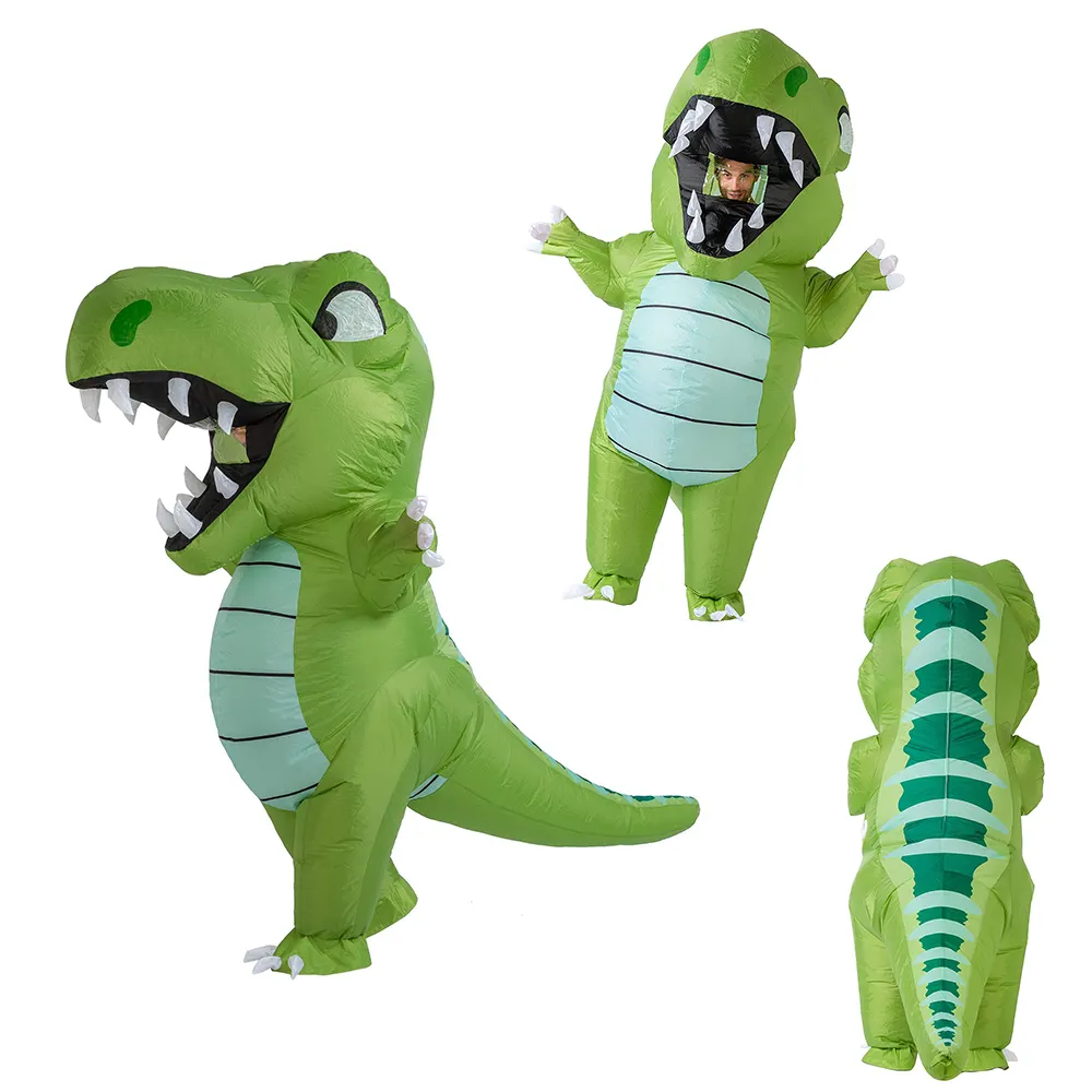Volwassen Grappige Grote Dinosaurus Groene T- Rex Cosplay Blow-Up Full Body Suit Halloween Carnaval Party Kostuum