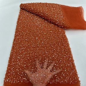 Горячая распродажа, французская сетчатая кружевная ткань, роскошный африканский тюль, кружевная ткань с бисером, вышивка с блестками, кружевная ткань для свадьбы - Product Image 1
