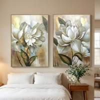 Ensemble de 2 tableaux modernes de luxe sur toile, fleurs blanches dorées, peinture florale originale, décoration de salon