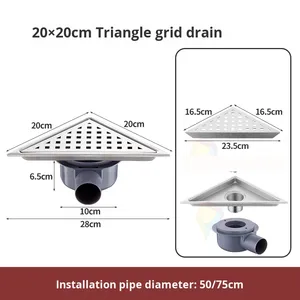 Custom Cross-border Triangle Anti-odor Insect-proof 304 Same-layer Side Sliding Floor Drain Stainless Steel Brushed Surface - Product Image 6