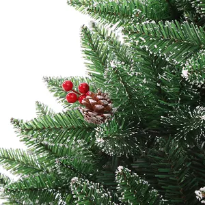 Mix Auto-tree Light Green Flower-type PE Leaves Round-headed Leaves With Red Fruit Bunches Big Christmas Tree Shopping Mall