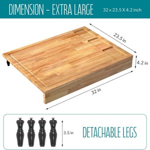 Tabla de Cortar de Madera Maciza de 82x60 cm, Rectangular, Multifuncional, con Cubierta para Fregadero de Cocina y Bandeja de Drenaje - Product Image 2