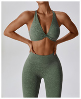 Ensemble 2 pièces pour femmes, leggings et soutien-gorge croisé à col en V, imprimé, taille plus, pour le yoga