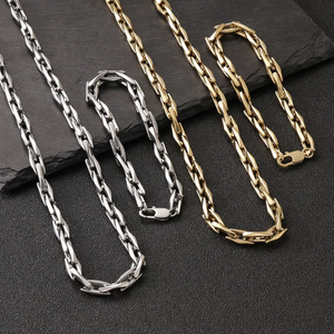 Conjunto de Joias Masculinas: Colar e Pulseira de Elos Geométricos em Aço Inoxidável 7mm, Banhado a Ouro 18K, Atacado - Product Image 1