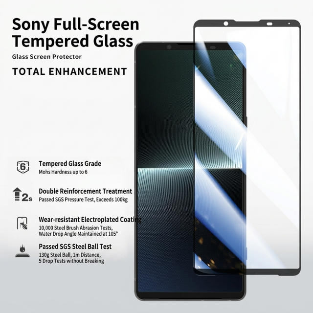 Full Glue Tempered Glass Screen Protector for Sony Xperia 1VIII 1VII 1VI 1V 10 VII 10 VI 5 IVHD 2.5D Arc Edge Full Coverage Film