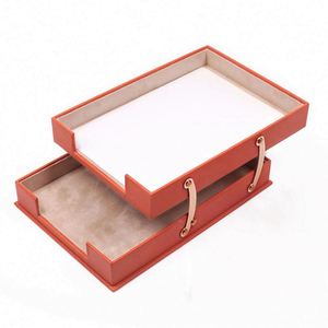 Modern Double Document Tray <b>Foldable</b> Leather and Mesh Metal <b>Desk</b> Organizer Set for Office Desktop Stylish Office Tray - Product Image 4