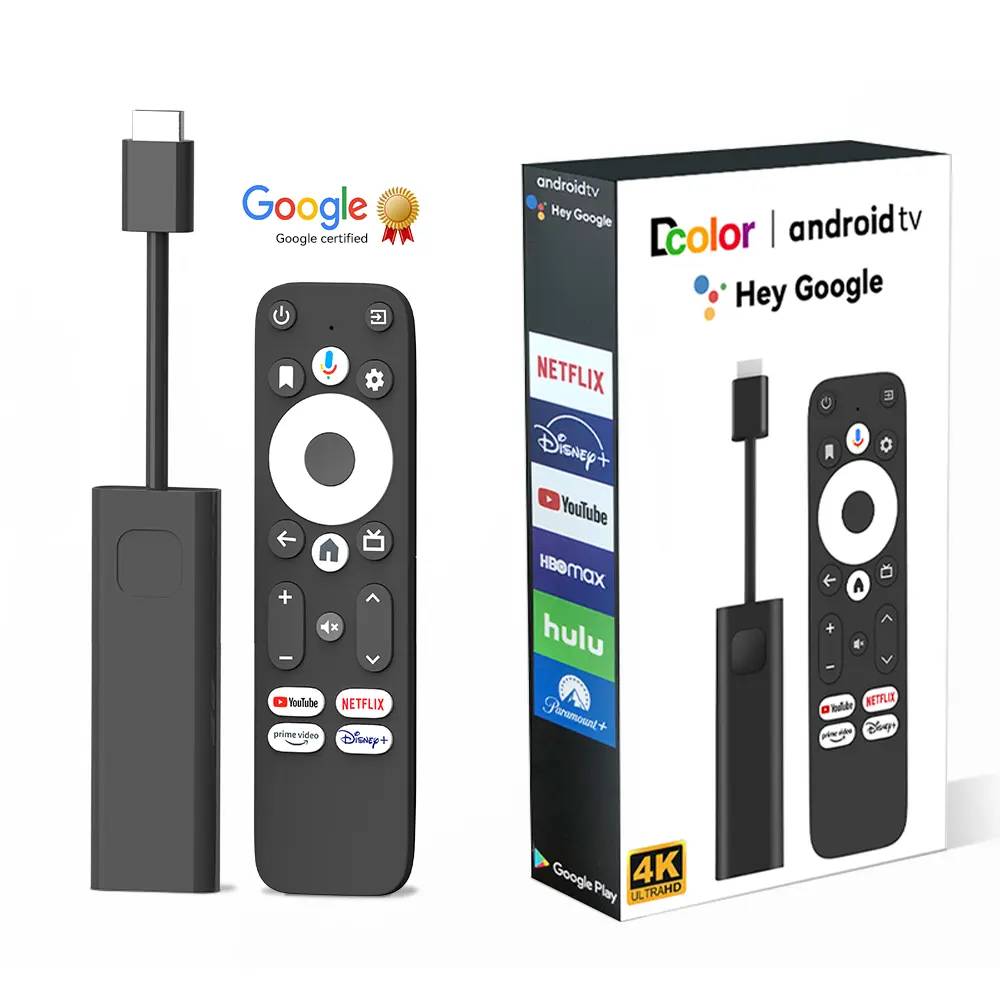 4Kที่ได้รับการรับรองจากGoogle TV Stick 2GB 16GB Android 11ทีวีDongle Quad CoreทีวีStick Dual Wifi BT 5.0