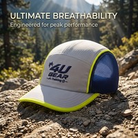 Casquette de course personnalisée 5 panneaux en maille avec logo brodé 3D 4ugear, respirante, néon, ajustable pour la randonnée en extérieur hommes et femmes