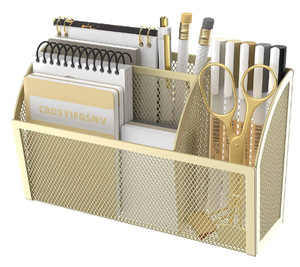 Magnetic Desk Organizer 3 Compartment Metal Mesh <b>Pen</b> Holder for Locker Whiteboard Refrigerator Office <b>Gold</b> - Product Image 1