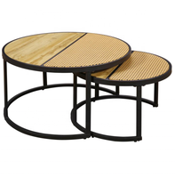 Rotin avec bois MDF Table basse en bois contemporaine Table d'appoint Design moderne avec pied en métal Salon Bureau Café Salon de thé