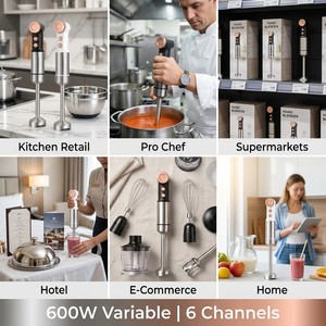 Mixeur Plongeant Manuel 600W à Vitesse Variable Continue, Corps en Acier Inoxydable, Tige Détachable, Lame en Acier Inoxydable, Certifié VDE, pour Cuisine et Soupes - Product Image 6