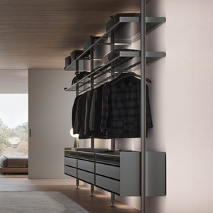 Étagère à vêtements réglable et antidérapante personnalisable pour armoire, cintres rétractables avec bande d'éclairage LED - Product Image 1