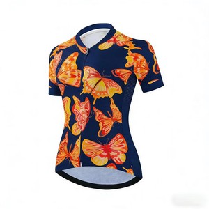 <b>Butterfly</b> Pattern Printed Fashionable Windproof Breathable Short <b>Sleeve</b> Cycling Jersey Quick Drying Top Cycling Wear for Women - Product Image 4