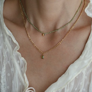 เครื่องประดับวินเทจสำหรับผู้หญิง สร้อยคอจี้เพชรซิคอน ชุบทอง 18K บนสแตนเลสสตีล - Product Image 2