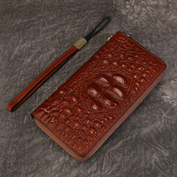 Dompet Ponsel Kulit Asli Motif Buaya Panjang dengan Ritsleting, Tempat Kartu Kredit, dan Lapisan Katun