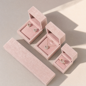 Zebopak Blush Pink Velvet Jewelry Box Set with <b>Ring</b> Earring Necklace Bracelet <b>Storage</b> Case Small Jewelry Boxes Bulk Supplier - Product Image 1