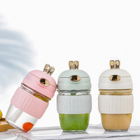 Bouteille d'eau en verre 400 ml pour enfants, motif dessin animé mignon, avec paille, pour étudiants, gourde scolaire à boire directement, logo personnalisable