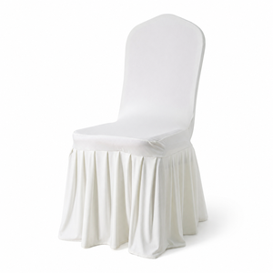 Housses de chaise de mariage en spandex blanc avec jupe plissée, taille personnalisée pour la location de décoration d'événements et banquets - Product Image 1