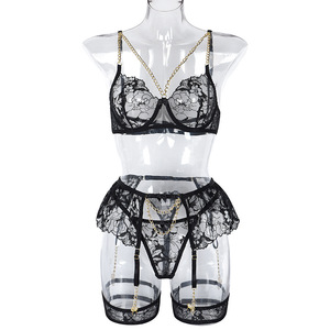Nuevo conjunto Sexy de lujo de alta calidad para mujer al por mayor, cadena corporal, falda de gasa de malla negra, conjunto de lencería sensual para niña - Product Image 5