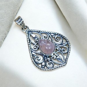 Piedra preciosa de cuarzo rosa exótica, joyería única, colgante fino de Plata de Ley 925 - Product Image 1