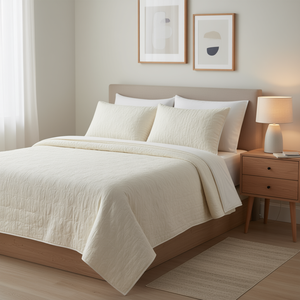 Juego de Edredón Cream King, Cubrecama Reversible de 4 Piezas, Acolchado de Poliéster, Estilo Simple para Todas las Temporadas - Product Image 2