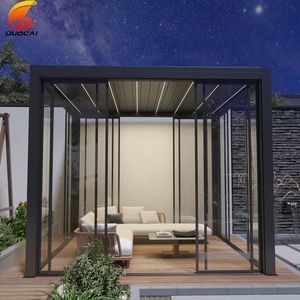 Pergola en aluminium entièrement automatique, 100 % étanche, avec éclairage LED, pour <span class=keywords><strong>jardin</strong></span> extérieur et loisirs, gazebo électrique avec écran naturel – Meilleure vente - Product Image 4
