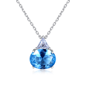 CZCITY Colgante de Piedra ovalada azul de alta calidad con cadena de plata para temperamento chica diseño joyería de plata al por mayor - Product Image 1